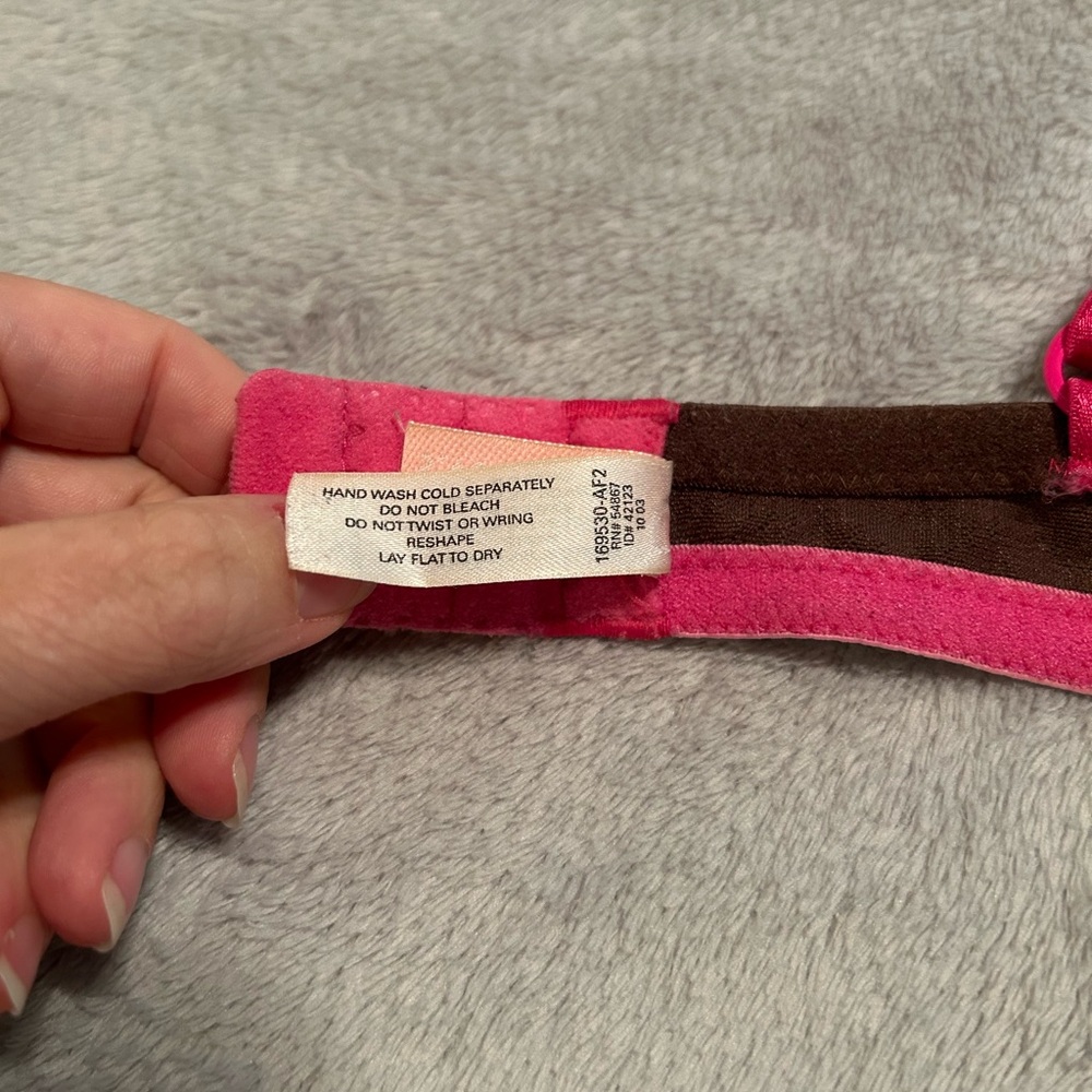 Vintage Victoria’s Secret Bra Brown Animal Print Pink Lace 34D - Picture 4 of 6